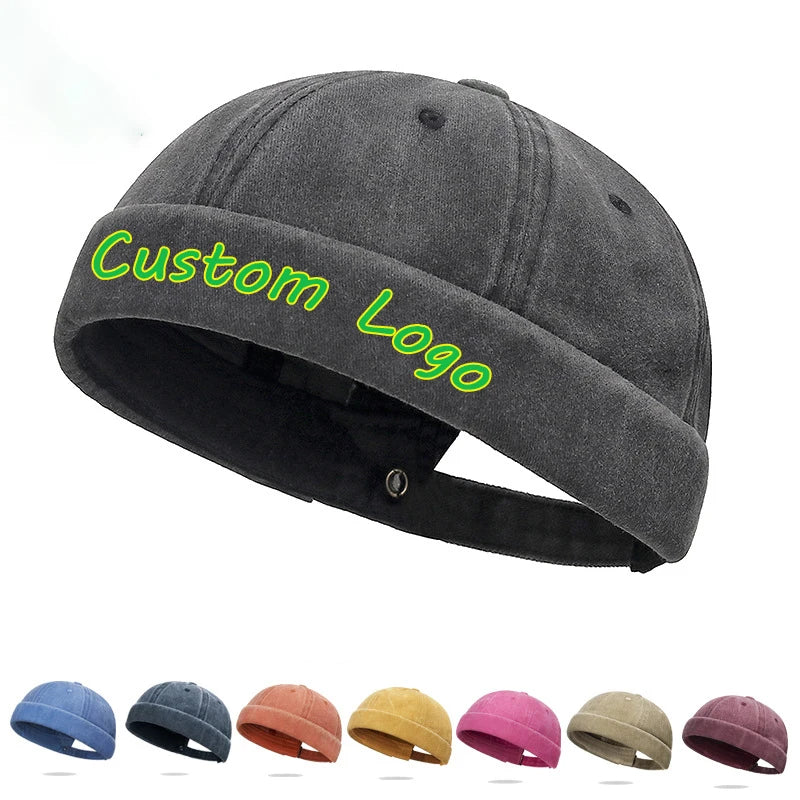 Washed Cooton Brimless Skullies Cap For Men Hip Hop Solid Color Street Dome Sailor Hat Unisex Custom Logo Docker Hats Women