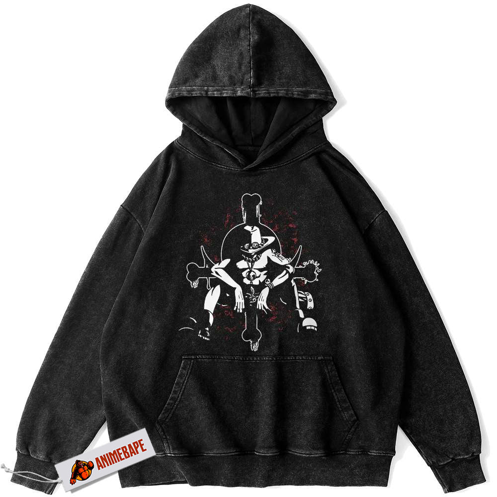 Portgas D. Ace Vintage Anime Hoodie, One Piece Hooded Sweatshirt